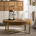 33.86" Modern Retro Round Coffee Table with Cross-Leg Base and Wooden Splicing Design