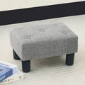 Adeco Rectangular Small Ottoman - Button Tufted Linen Foot Stool