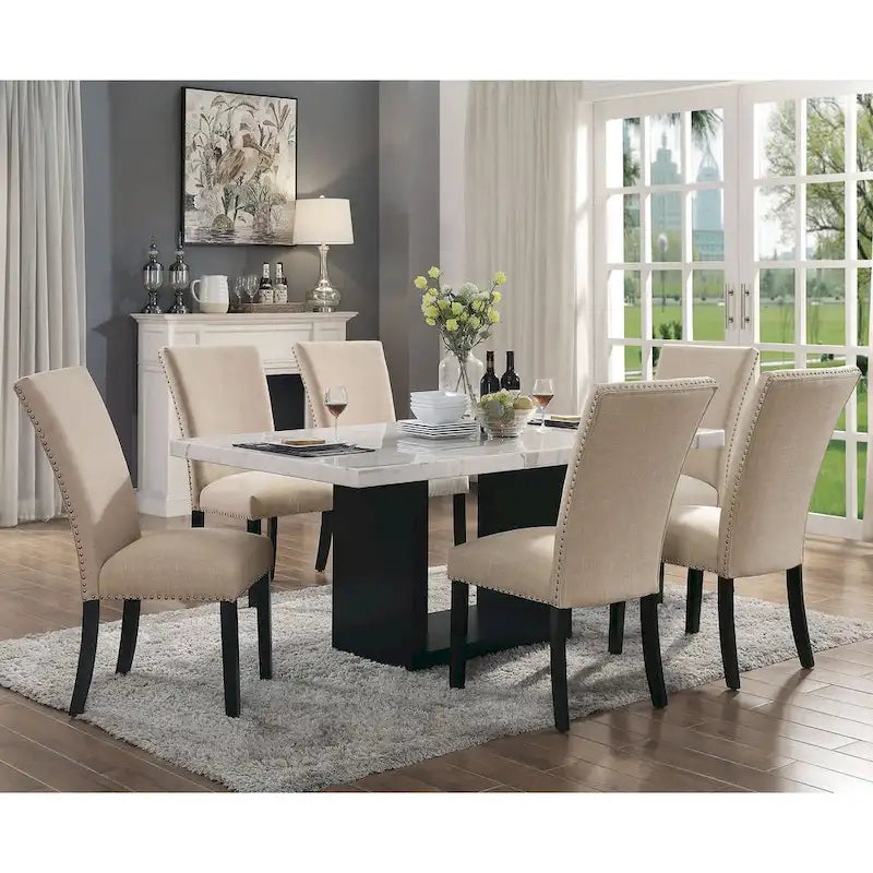 Transitional Light Grey 7-Piece Marble Top Dining Set - Cots Collection by Furniture of America