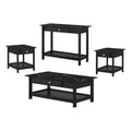 Denhour DH BASIC 4-Piece Open-Shelf Coffee Table Set with Drawer in Transitional Rubberwood