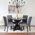 Round Dining Table Set with 4 Upholstered Chairs and Pedestal Base