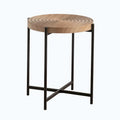 Contemporary Round Coffee Table with Cross-Leg Metal Base and Threaded Design