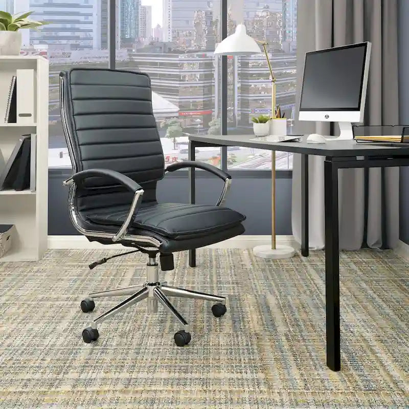 Executive High-Back Faux Leather Chair with Chrome Base and Detachable Sleeves