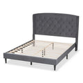 Joanna Modern Velvet Upholstered Platform Bed with Dark Brown Wood Finish