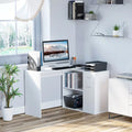 HOMCOM L-Shaped Corner Computer Desk with Rotating Storage Shelves and Drawer for Home and Office Workspaces