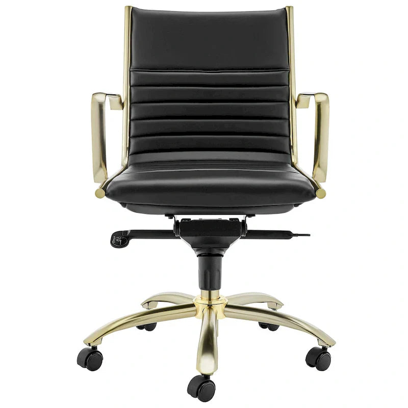 Dirk Black Low Back Office Chair with Matte Brushed Gold Base