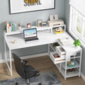 Contemporary L-Shaped Computer Desk with Drawer and Storage Shelf