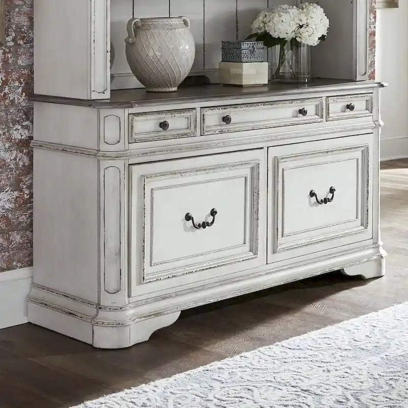 Weathered Bark Credenza in Antique White from Magnolia Manor