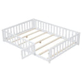 Kids' Full-Size Wooden Floor Bed with Fence and Door