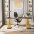 70.9" Contemporary White Executive Desk with Gold Metal Frame