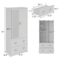 Modern Wardrobe Armoire with Mirror Door Hanging Rod and Drawers