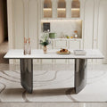 0.47-Inch Thick Sintered Stone Composite Dining Table with Tempered Glass Top and Stainless Steel Base