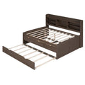 Antique Grey Full-Size Wooden Captain Bed with Built-in Bookshelves, Three Storage Drawers, and Trundle