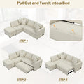 82.6" L-Shaped Sectional Sofa Bed with Pull-Out Feature, USB Ports, Power Sockets, and Movable Storage Ottoman - Bei