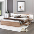 Natural Queen Size Platform Bed with Headboard, Storage Drawers, Shelves, USB Ports, and Outlets