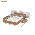 Natural Queen Size Platform Bed with Headboard, Storage Drawers, Shelves, USB Ports, and Outlets
