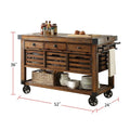 Distressed Chestnut Kitchen Cart with 3 Drawers