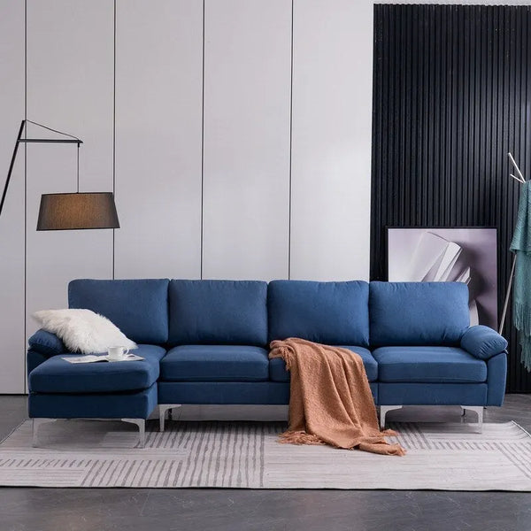 110" L-Shaped Modular Sofa with Chaise and Iron Legs - Seats 4, Upholstered Fabric