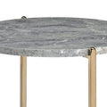 Gray and Gold End Table with Oval Marble Top and X-Shaped Base
