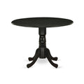 East West Furniture Round Kitchen Table Set - Black Wire-Brushed Finish with Blue Linen Chairs (Multiple Piece Options)
