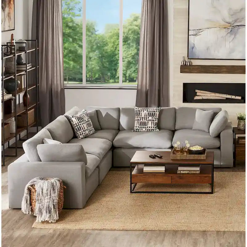 iNSPIRE Q Modern Anka Grey Linen 5-Piece Sectional Sofa