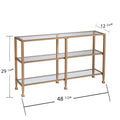Jensen Gold Metal Console Table with Glass Shelves by SEI Furniture - Narrow Design