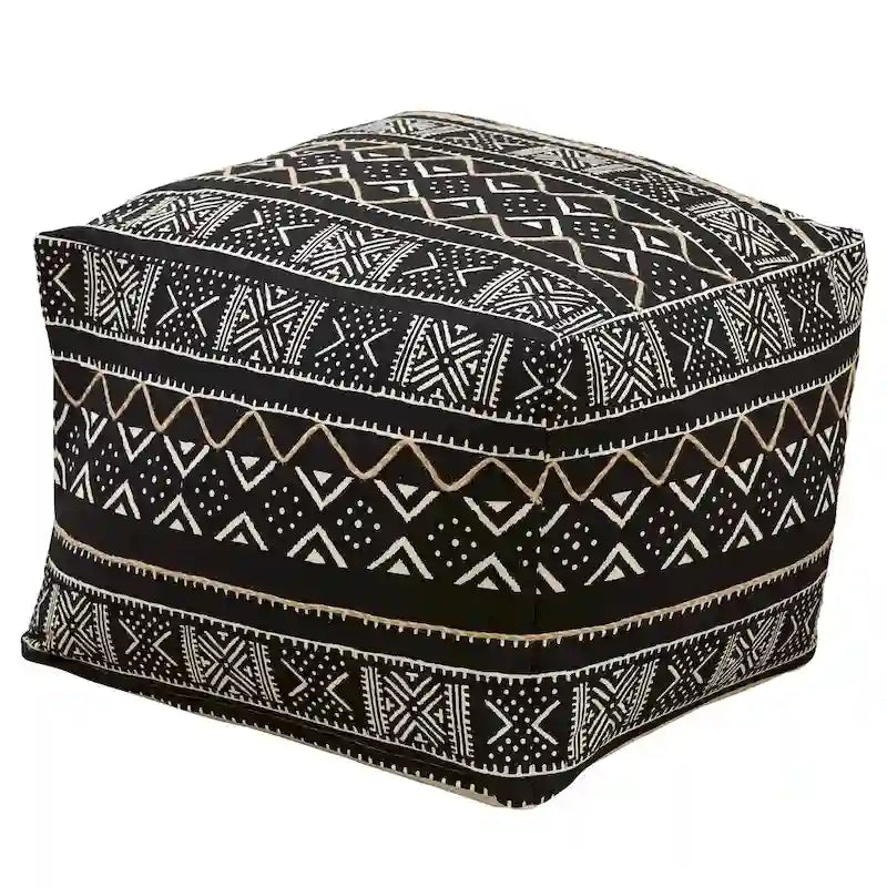 Dark Mudcloth Patterned Floor Pouf