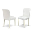 East West Furniture Round Dining Table Set - Kitchen Table with White Faux Leather Parson Chairs in Linen White (Various Piece Options)