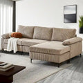 HOOOWOOO Reversible Corduroy Chaise Sofa with Wide Armrests and Ottoman for Living Room