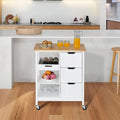 Kleio Solid Wood Kitchen Island Storage Cart with 3 Drawers - Rolling Serving Trolley