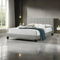 Eve California King Bed with Deep Channel Tufting in Light Gray Upholstery