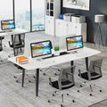 70.86-Inch White Boat-Shaped Office Desk with Sturdy Metal Legs