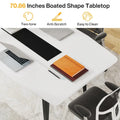 70.86-Inch White Boat-Shaped Office Desk with Sturdy Metal Legs