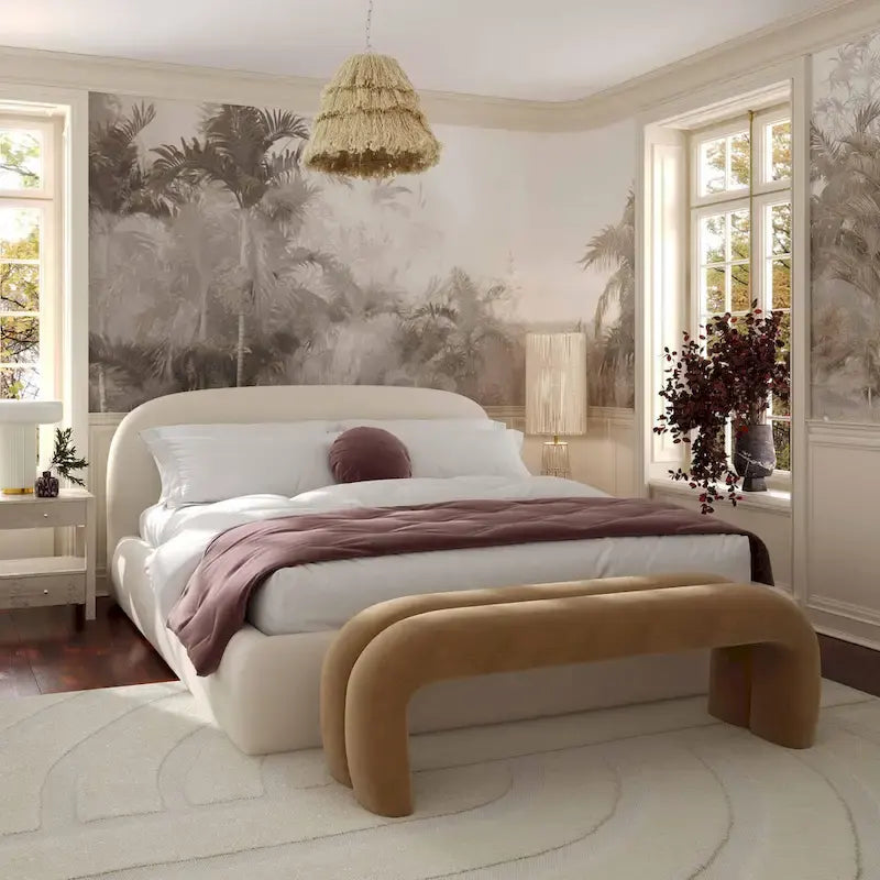 Bara King Bed in Cream Textured Velvet