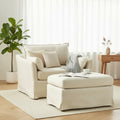 Sophie Contemporary Oversized Slipcovered Armchair and Ottoman with Lockable Rear Wheels