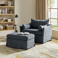 Sophie Contemporary Oversized Slipcovered Armchair and Ottoman with Lockable Rear Wheels