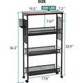 Kleio 4-Tier Wooden Kitchen Cart with Wheels and Baskets - Mobile Utility Storage