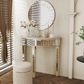 Silver Mirrored Half Moon Console Sofa Table - 35.4 x 31.6 Inches