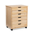 25.25-Inch Natural Brown Wide Rolling Storage Cabinet Featuring 6 Drawers