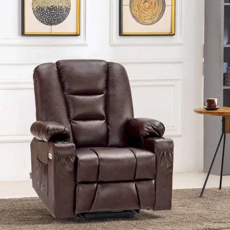 MCombo Compact Power Lift Recliner Chair with Massage and Heat for Seniors, Faux Leather Model 7569