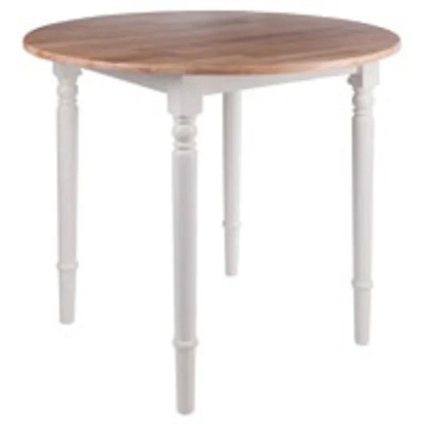 30-Inch Beige and White Round Drop Leaf Table