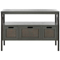 SAFAVIEH Tamuita Antique Pewter Console Table with Dark Walnut Finish - Dimensions: 36 x 13.8 x 24.8 inches