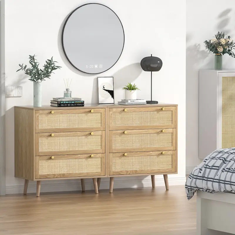 Modern Boho 3-Drawer Rattan Dresser - Stylish Chest of Drawers with Ample Storage for Your Bedroom