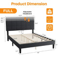 Modern Platform Bed Frame with Adjustable Headboard - Sturdy Geometric Upholstered Design with 800LBS Capacity and Solid Wooden Slats