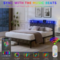 Upholstered Full Bed Frame with Built-in Charging Station and LED Lights - Sturdy Platform Design with Heavy Metal Slats, No Box Spring Required