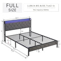 Upholstered Full Bed Frame with Built-in Charging Station and LED Lights - Sturdy Platform Design with Heavy Metal Slats, No Box Spring Required