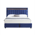 King Size Velvet Gas Lift Storage Bed with LED RF Lights and Storage Headboard