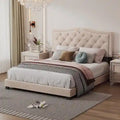 Modern Velvet Queen Size Upholstered Bed Frame with Tufted Headboard and Rivet Accents