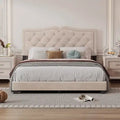Modern Velvet Queen Size Upholstered Bed Frame with Tufted Headboard and Rivet Accents