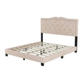 Modern Velvet Queen Size Upholstered Bed Frame with Tufted Headboard and Rivet Accents